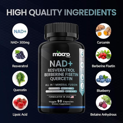 9,355mg NAD Supplement, Boost NAD+ up to 85% with Liposomal NAD+, Trans Resveratrol,Optimized Aging Quercetin, Berberine, Betaine Anhydrous, Fisetin,Resveratrol Supplement with Berberine 90 Capsules.