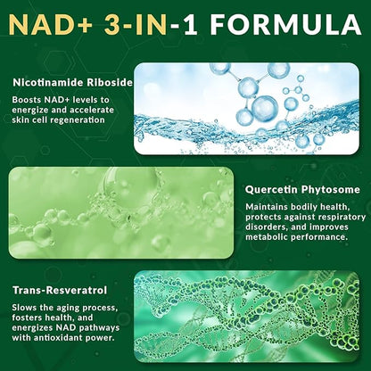 Liposomal Nicotinamide Riboside 900mg Resveratrol & Quercetin – NAD Supplement Plus for Anti Aging, Cellular Energy & Improve Health- 80 Capsules