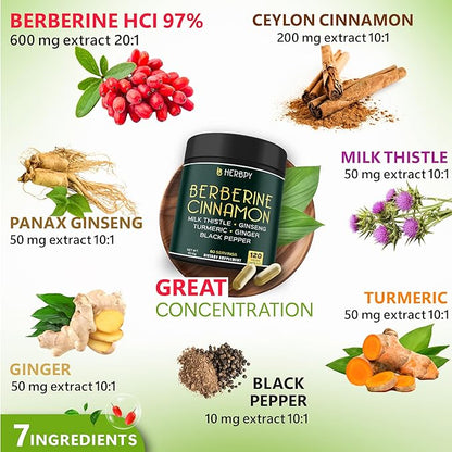 Bundle 7in1 Berberine HCl & 5in1 Valerian Root Supplement - Support Heart Health, Immune, Digestion and Relaxation