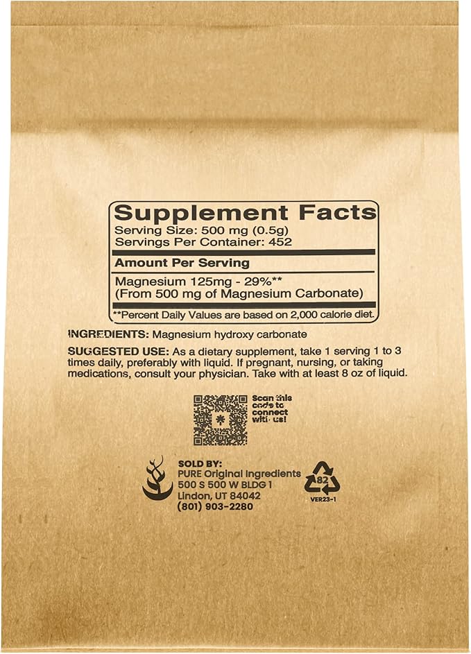Pure Original Ingredients Magnesium Carbonate (8oz) Magnesium Supplement, Non-GMO, Multi-Purpose
