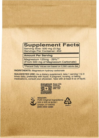 Pure Original Ingredients Magnesium Carbonate (8oz) Magnesium Supplement, Non-GMO, Multi-Purpose