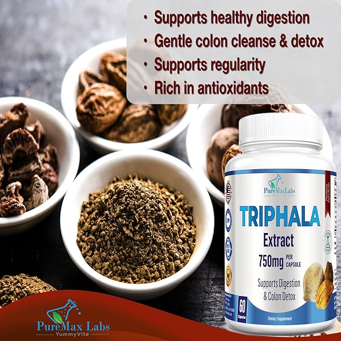 Triphala Capsules - Combination of Amla, Harada (Haritaki) & Bahera (Bibhitaki) - Digestion & Colon Support, Immune System Support - 60 Capsules