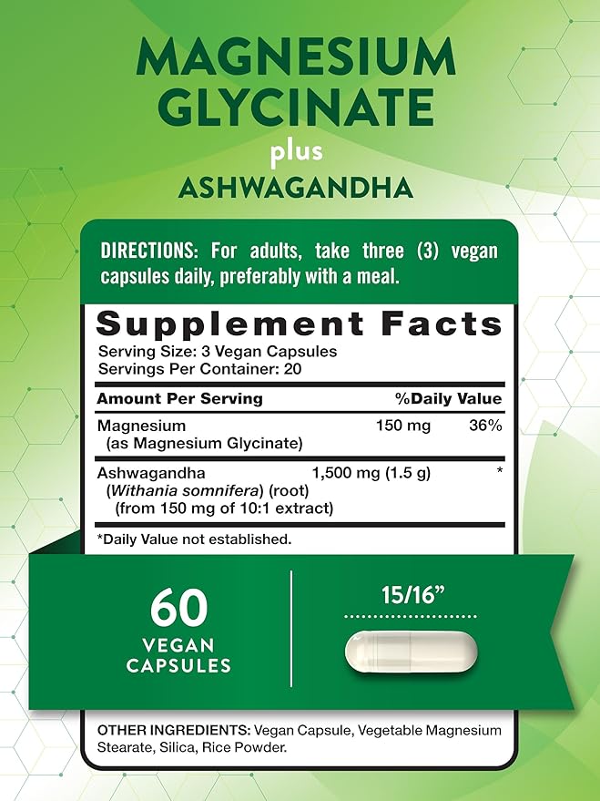 Nature's Truth Magnesium Glycinate with Ashwagandha | 60 Capsules | Vegan, Non-GMO & Gluten Free Supplement