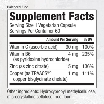 EquiLife - Balanced Zinc, Immune Support Supplement, Rich in Antioxidant, Zinc Copper Supplement, Source of Vitamin C, & Vitamin B6, Promotes Energy & Mood Support, Vegan, Non-GMO (60 Capsules)