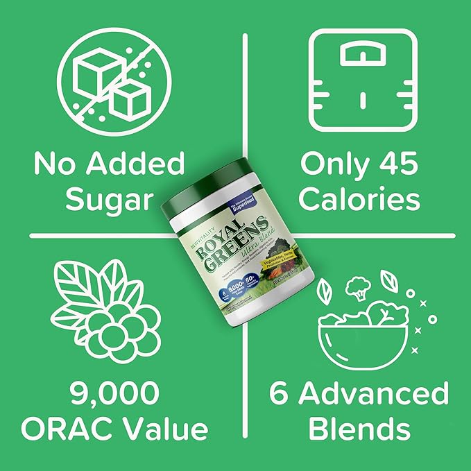 New Vitality Royal Greens Superfood Powder | Healthy Veggie Powder with Probiotics, Enzymes, Antioxidants, Wheat Grass & Greens 10.75oz (30 Day Supply)