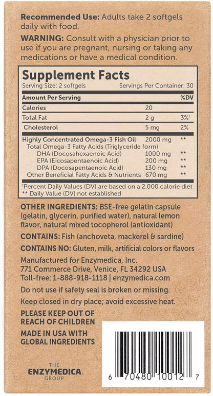 Aqua Biome by Enzymedica, Maximum Strength Omega 3 Fish Oil, 60 Softgels
