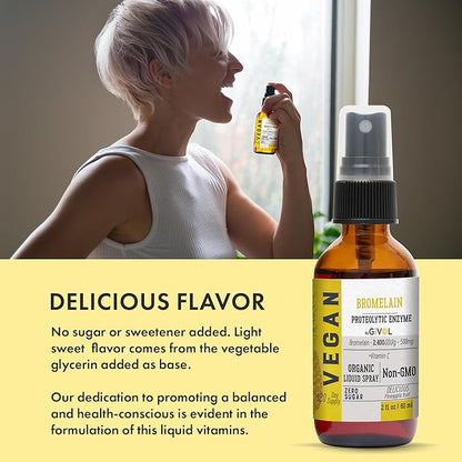 Organic Raw Bromelain Mist-Liquid Pineapple Extract - Enhanced Potency 500mg, for Kids & Adults - for Digestive Health, Inflammatory Response, and Healing - Non-GMO - 60ml 120 Day Supply