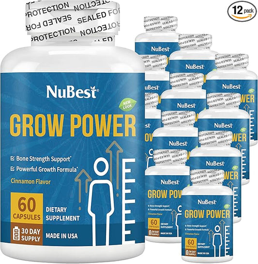 Grow Power Height Growth - Powerful Height Growth Formula for Children (10+) & Teens - Supports Healthy Height Growth, Overall Health with Calcium, Vitamin D3, Phosphorus, Magnesium & More - 12 Pack