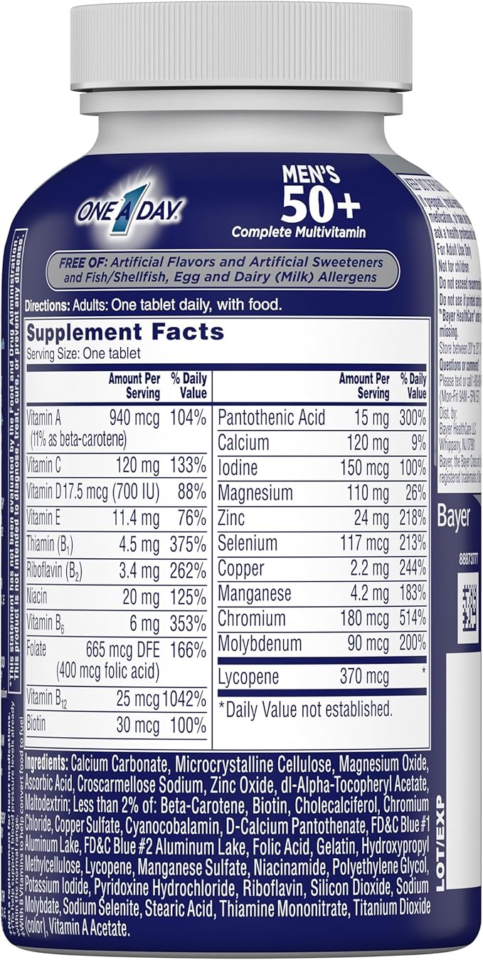 One A Day Men’s 50+ Multivitamins, Supplement with A, C, D, E and Zinc for Immune Health*, Calcium & More, 100 Tablets