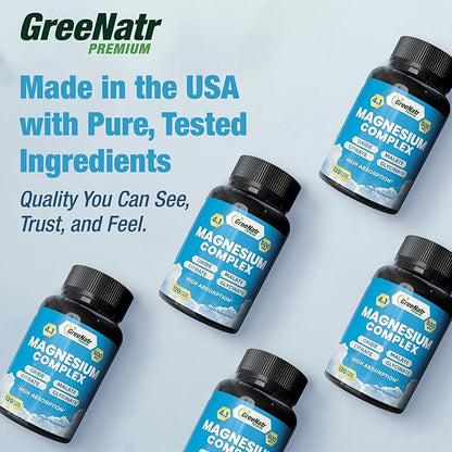 Magnesium Complex Supplement - Magnesium Supplements with Glycinate, Citrate, Malate & Oxide - Magnesium Tablets for Digestion, Sleep, Heart Health, & Energy - Magnesium Vitamins 120 Counts