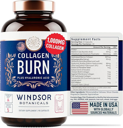 WINDSOR BOTANICALS Liquid Melatonin 3mg and Thermogenic Multi Collagen Burn Capsules - Beauty and Sleep Support Bundle