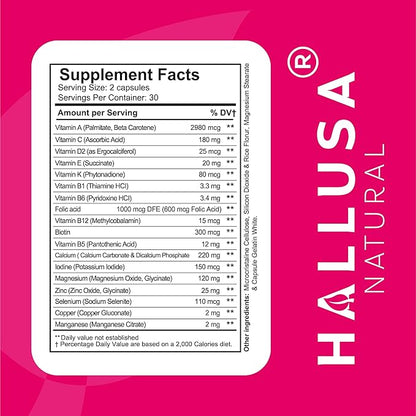HALLMULTIVIT Women - Multivitamin for Women, Hair Skin and Nails Vitamins (Vitamin D, C, D3, B12, E & More), Biotin, Iron, Folate, Calcium, Magnesium & Zinc