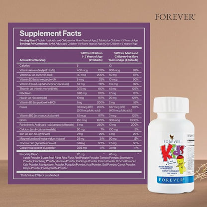 Forever Living - Kids Chewable Multivitamin - Grape Flavor for Healthy Growth and Development - No Artificial Flavors - 120 Tablets (Pack of 2)