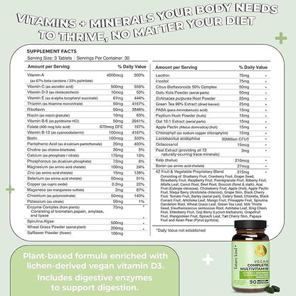 Future Kind Vegan Multivitamins Complete - 42-in-1 Vegan Multivitamins for Women & Men with Enzymes, B12, Zinc, & Probiotics for Digestion (90 tabs in Recycled Bottle)
