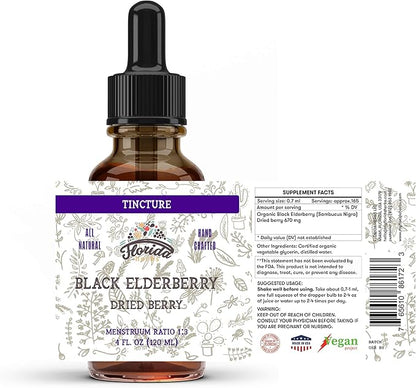 Black Elderberry Tincture, Organic Black Elderberry Extract (Sambucus Nigra) Antioxidant Extract for Immune Support, Non-GMO in Cold-Pressed Organic Vegetable Glycerin 4 oz, 670 mg