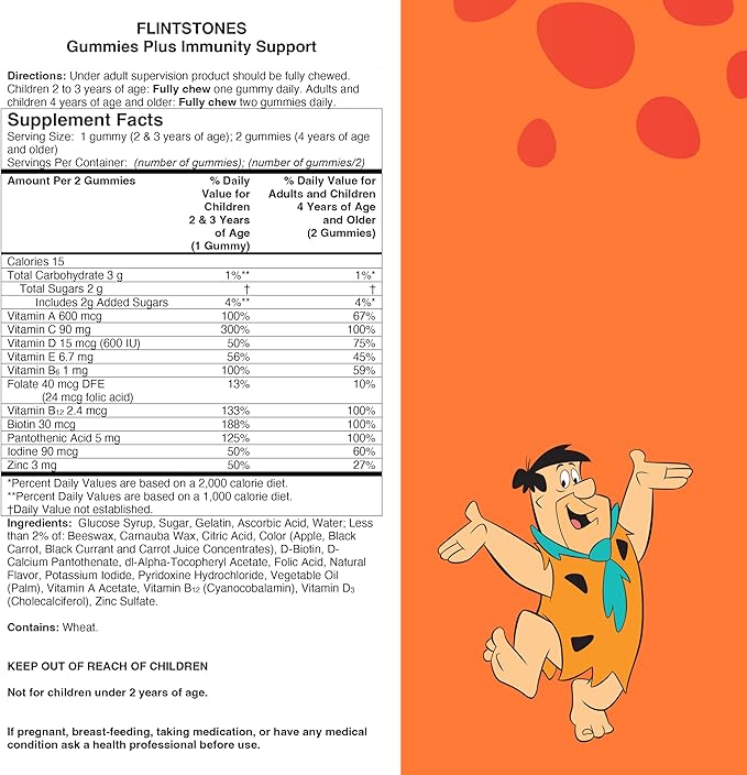 Flintstones Gummies Kids Vitamins with Immunity Support*, Kids and Toddler Multivitamin with Vitamin C, Vitamin D, B12, Zinc & more, Orange 150ct