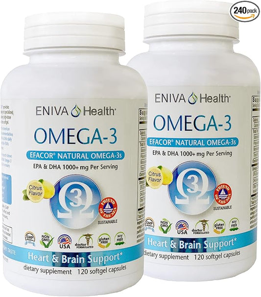 Eniva Omega-3 Fish Oil High EPA/DHA Premium Fish Oil Daily Supplement 2 Pack (240 caps)