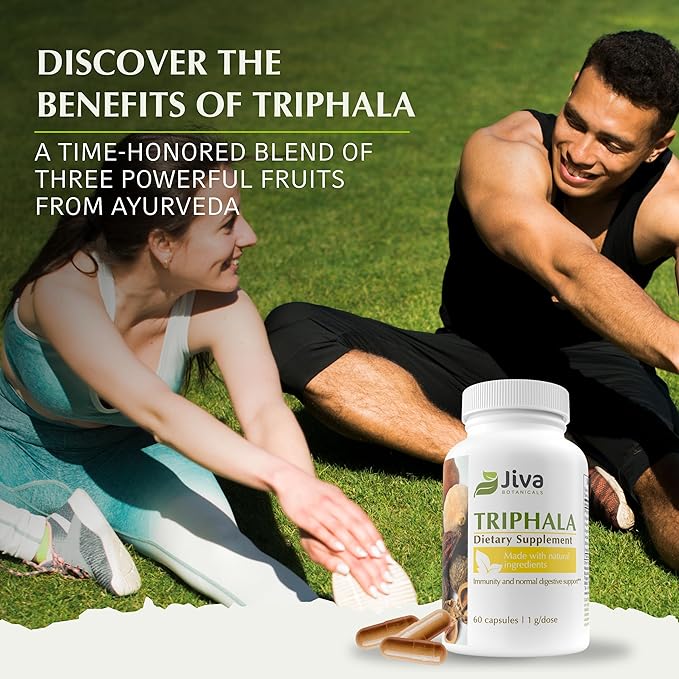 Jiva Botanicals Triphala Supplement - Triphala Capsules Made with Amalaki, Bibhitaki and Haritaki Powder for Normal Digestive Health & Normal Immune System - 60 Capsules