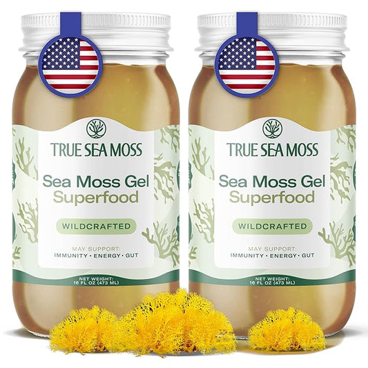TrueSeaMoss Sea Moss Gel – Made in USA – Wildcrafted Seamoss, Dried Seaweed & Sea Vegetables – Original, Pack of 2 (Labels may Vary)