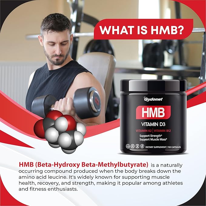 HMB with Vitamin D3, K2 & B12 – Supports Strength & Muscle Mass – Advanced Muscle Health Supplement -150 Capsules- Made in USA