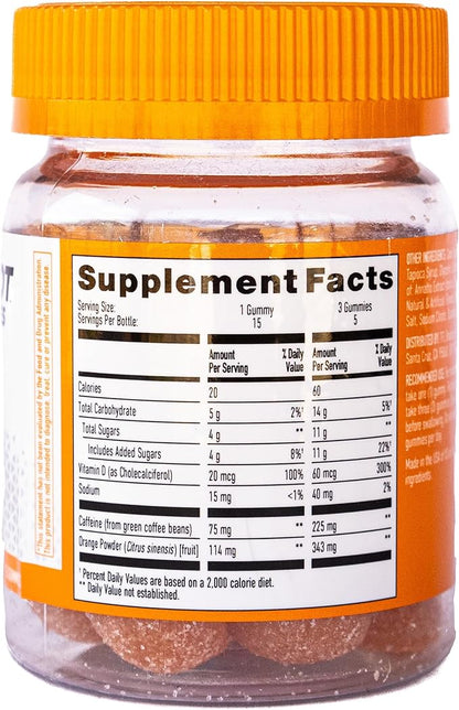 Energy Gummies, 1125 mg of Plant-Based Caffeine Chews per Bottle, Long Lasting Energy Boosters, Valencia Orange (15ct)