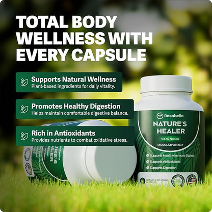 Rosabella Natural Healer – Organic Superfood Immune & Digestive Support – 60 Capsules – Plant-Based Supplement for Detox, Bloating Relief, and Gut Wellness for Women & Men