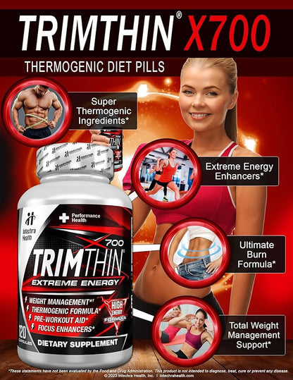 TrimThin® X700 Thermogenic Diet Pills with Maximum Energy Manufactured in USA 120 Capsules