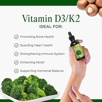 Go Nutrients Vitamin D3 K2 Drops – Liquid VIT D Supplement with MK7 for Adults & Kids – High Absorption Sublingual Support for Bone, Cardiovascular, Heart & Immune Health – 1 oz, 90 Servings