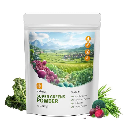 Hudetex Greens Powder Superfood for Immune Support with 16 oz，Greens Powder Smoothie Mix with Chlorella, Barley Grass, Kale & Beetroot Smoothie Booster, Chlorophyll Providing Greens.