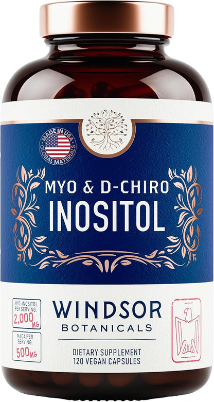 Myo and D-Chiro Inositol Supplement 40:1 Ratio - 2,000 mg Myo-Inositol plus Maca Root & Calming Ashwagandha - Healthy Ovarian Support Vitamins and Fertility Supplements for Women - 120 Vegan Capsules