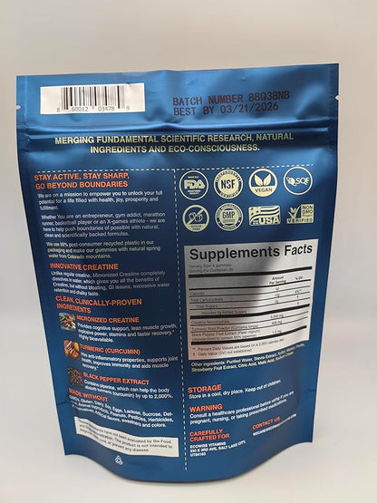 Creatine Monohydrate Gummies 5000 mg, Strawberry Flavor, 120 Sugar-Free Vegan Chews, Creatine Supplement for Daily Routine