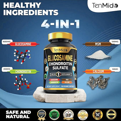 Glucosamine Chondroitin MSM Supplement for Men and Women - 4in1 Formula - Joint & Bone Health Support - 150 Capsules