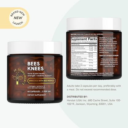 Dr Sosnowski's Bees Knees Bone Health Ultimate Support for Inflammation Relief, with Collagen, Vitamin C, Turmeric and Bee Propolis | Vegetable Capsules, 60ct