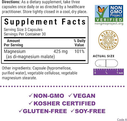 Bluebonnet Nutrition Magnesium Malate Vegetable Capsules - Supports Energy, Muscle & Joint Health - Non-GMO, Vegan, Kosher Certified, Gluten-Free, 90 Count