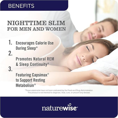 Naturewise Nighttime Fitness Support Supplement & Natural Sleep Aid with Cayenne Extract, Green Coffee Bean, GABA, L-Theanine - Vegetarian, Non-GMO - 60 Capsules[1-Month Supply]