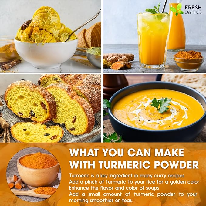 FRESHDRINKUS, Premium 2.5oz Turmeric Powder, 100% Natural & Pure Turmeric Powder, Ground Turmeric Powder, Turmeric Seasoning Root Powder, No Additives, No Gluten, Vegan.
