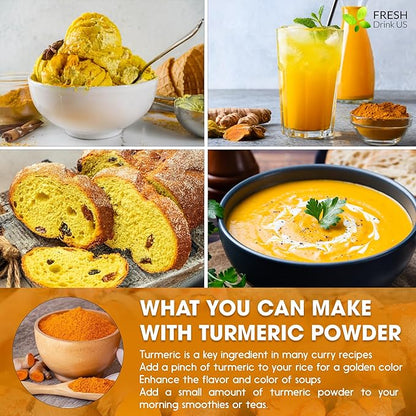 FRESHDRINKUS, Premium 2.5oz Turmeric Powder, 100% Natural & Pure Turmeric Powder, Ground Turmeric Powder, Turmeric Seasoning Root Powder, No Additives, No Gluten, Vegan.