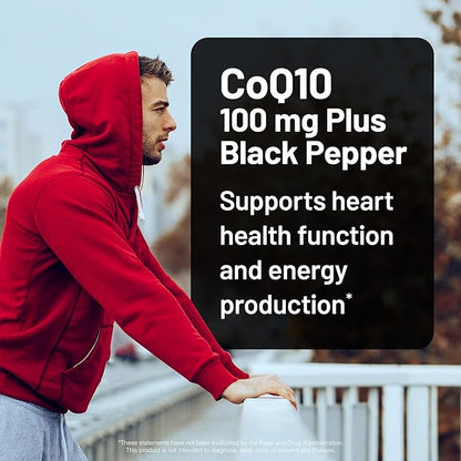 NatureWise CoQ10 100mg Softgels, High Absorption Coenzyme 10 with BioPerine Black Pepper - Antioxidant for Heart Health + Cellular Energy - Vegan, Non-GMO, Gluten-Free - 30 Count[1-Month Supply]
