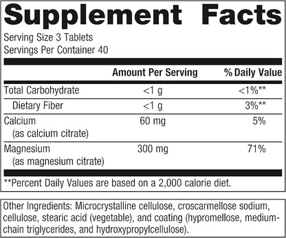 Metagenics Magnesium Citrate - 300 mg Magnesium & 60 mg Calcium (as Citrates) - Muscle & Bone Health Support* - Gluten-Free & Vegetarian - 120 Count