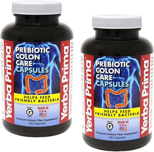 Yerba Prima Prebiotic Colon Care Capsules, Non-GMO, Keto Friendly, 180 Caps, (2 Pack)