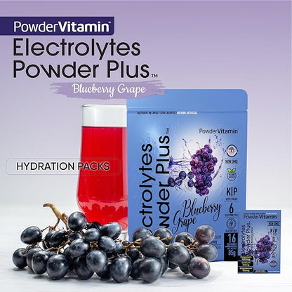 Electrolytes Powder Plus, Keto, Blueberry Grape, Sugar Free, Pink Himalayan Salt, 1000mg Potassium, 120mg Calcium, 120mg Magnesium, Non-GMO, Zero Calories, (16 Hydration Packets)