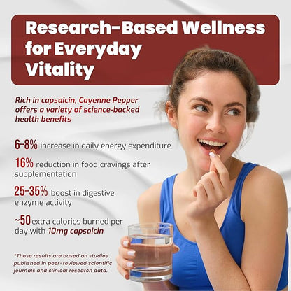 Organic Cayenne Pepper 9IN1 Complex with Cinnamon, Ginger, Turmeric for Overall Health, Immune System, Digestion Wellness (150 Count (Pack of 1))