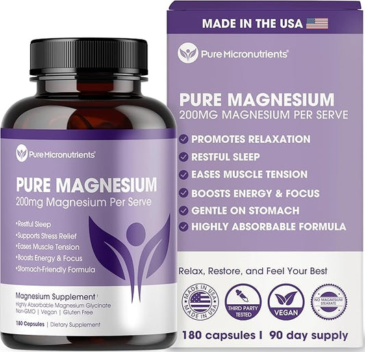 Pure Micronutrients Magnesium Glycinate Supplement (Chelated) 200mg Per Serve, 180 Count