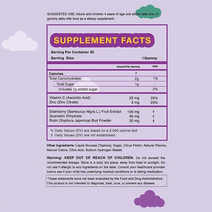 Elderberry Gummies with Vitamin C and Zinc, Sambucus Elderberry Family Immune Boost Gummies, 30 Gummies Delicious Defense for Kids and Adults
