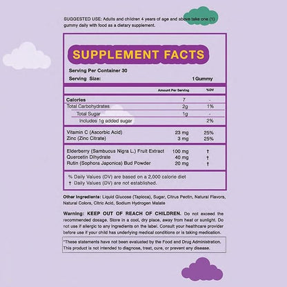 Elderberry Gummies with Vitamin C and Zinc, Sambucus Elderberry Family Immune Boost Gummies, 30 Gummies Delicious Defense for Kids and Adults