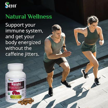 Sayan Reishi Mushroom Extract 90 Capsules/440mg Each – Longevity, Vitality, Wellness & Immune Support Supplement – USDA Organic & Vegan – Non-GMO, No Fillers, or Additives – Always Pure and Potent