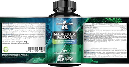 Magnesium Balance - 180 Vegan Capsules - 281.5 mg Highly Absorbable Magnesium Per Serving - Enhanced with Active Vitamin B6-2 Months Supply - Promoting Vitality & Wellness - by Apollo's Hegemony