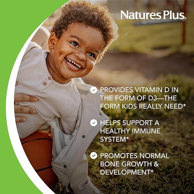 Natures Plus Animal Parade Vitamin D3 Children’s Chewables - Black Cherry Flavor - 90 Animal-Shaped Tablets, Pack of 2 - Gluten Free, Vegetarian, Hypoallergenic - 180 Total Servings