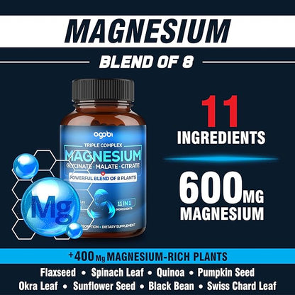 Magnesium Glycinate Chelate Complex - 8600 mg Magnesium with Organic Vegetables to Support Restful Mood, Calm & Muscle Cramp - 90 Capsules (2/90Capsules)