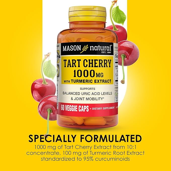 MASON NATURAL 1000mg Tart Cherry Extract with Standardized Turmeric, 60-Day Supply Capsules for Joint Support